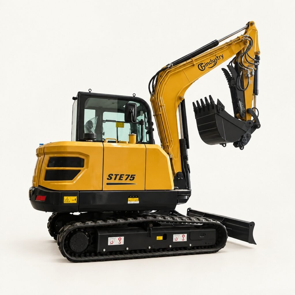 STE75 Diesel Excavator on a warm studio background