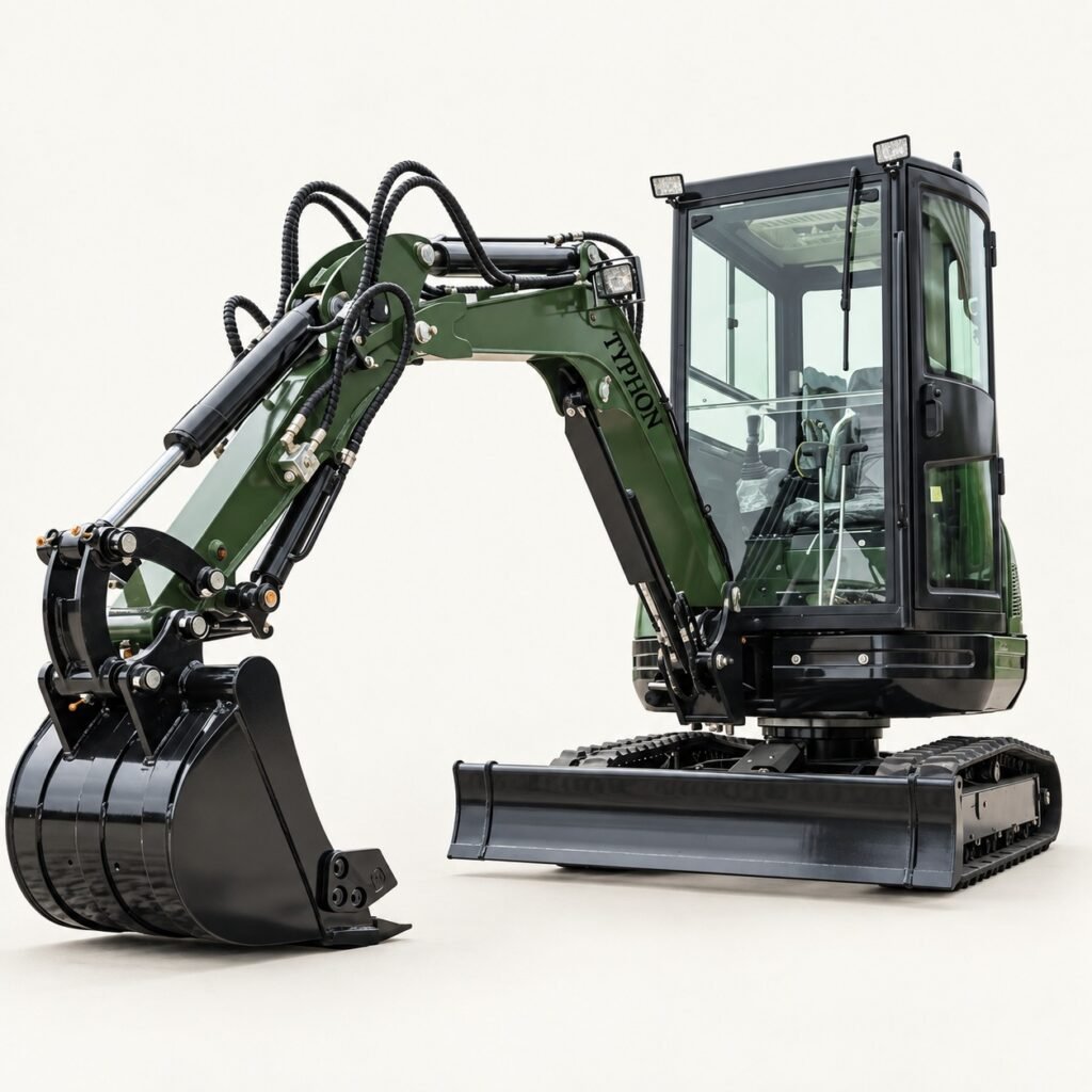 TERROR XXV green cab excavator on a warm studio background
